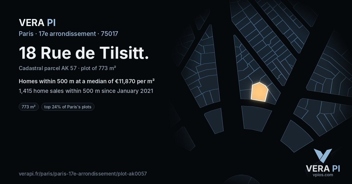 18 Rue de Tilsitt, 17e arrondissement at night – the plot lit, the parcels around coloured by the prices near them