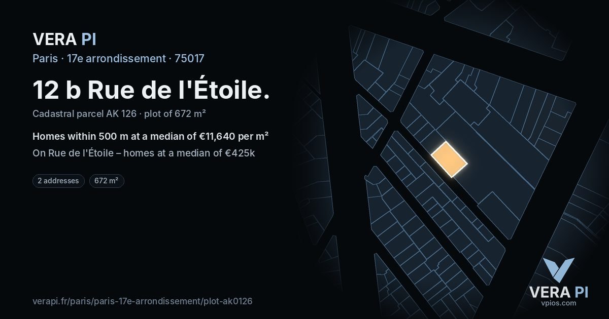 12 b Rue de l'Étoile, 17e arrondissement at night – the plot lit, the parcels around coloured by the prices near them