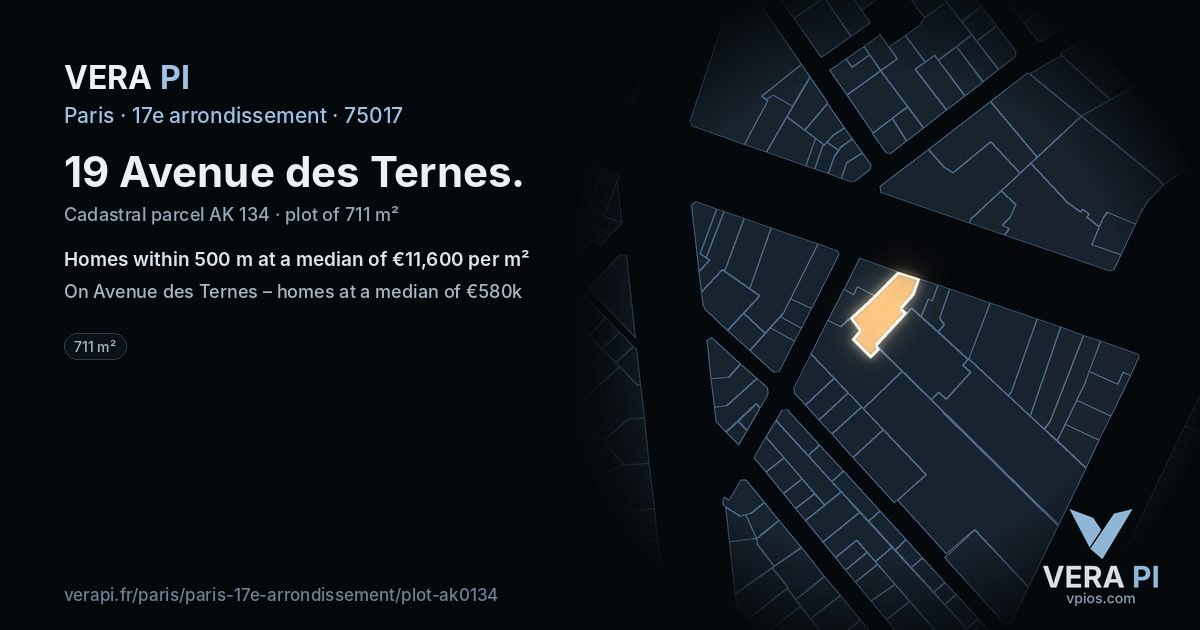 19 Avenue des Ternes, 17e arrondissement at night – the plot lit, the parcels around coloured by the prices near them