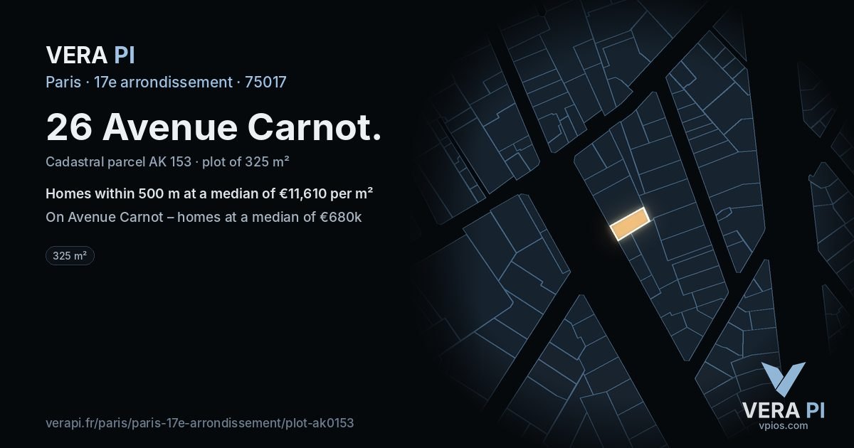 26 Avenue Carnot, 17e arrondissement at night – the plot lit, the parcels around coloured by the prices near them