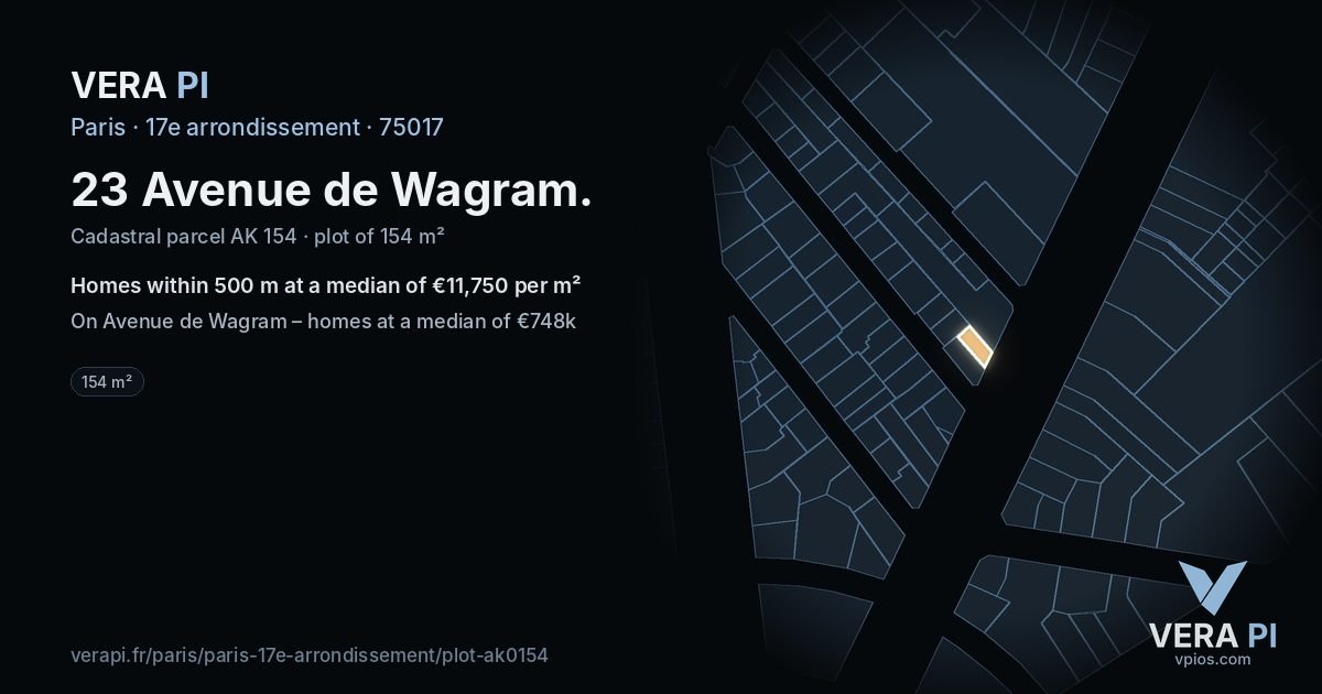 23 Avenue de Wagram, 17e arrondissement at night – the plot lit, the parcels around coloured by the prices near them