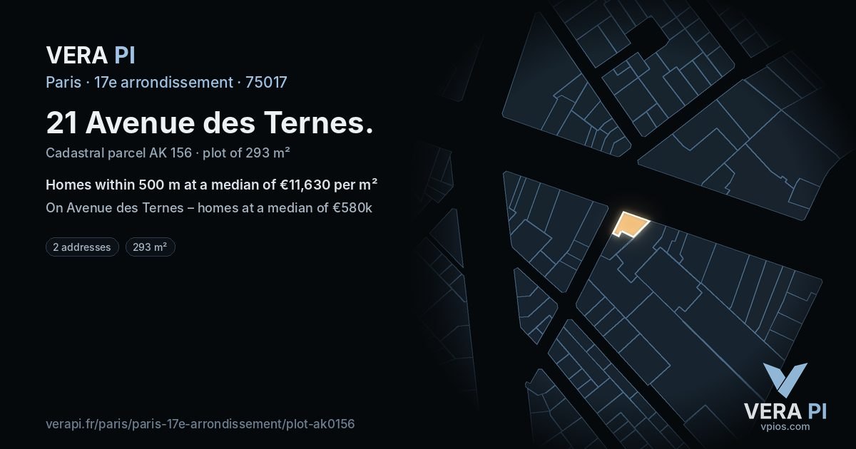 21 Avenue des Ternes, 17e arrondissement at night – the plot lit, the parcels around coloured by the prices near them