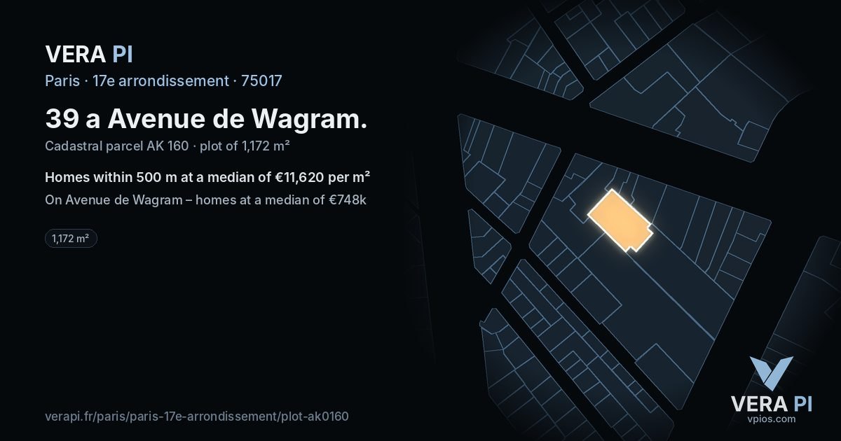 39 a Avenue de Wagram, 17e arrondissement at night – the plot lit, the parcels around coloured by the prices near them