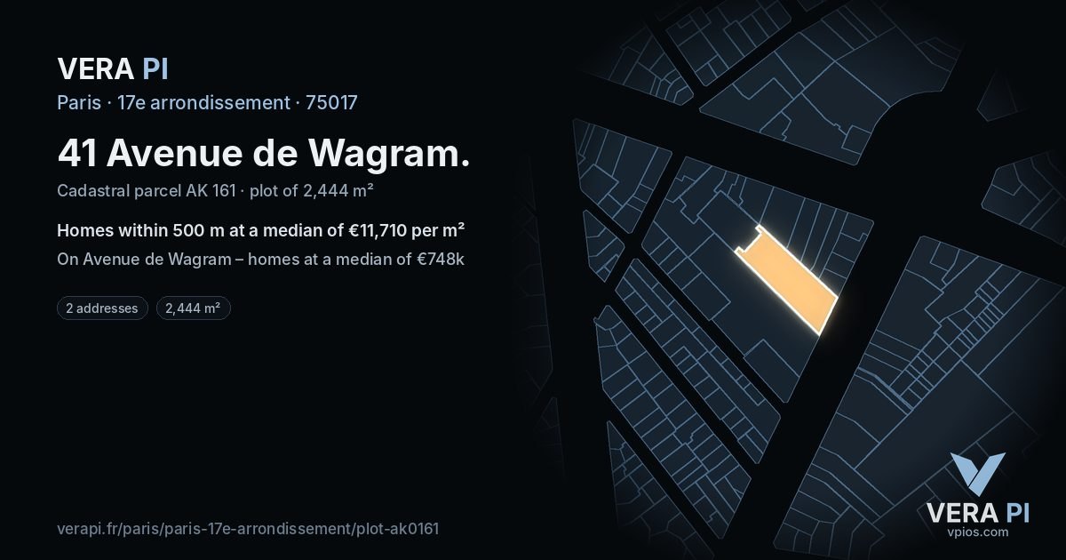 41 Avenue de Wagram, 17e arrondissement at night – the plot lit, the parcels around coloured by the prices near them
