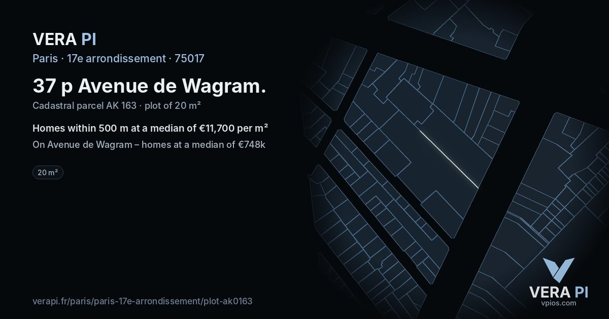 37 p Avenue de Wagram, 17e arrondissement at night – the plot lit, the parcels around coloured by the prices near them