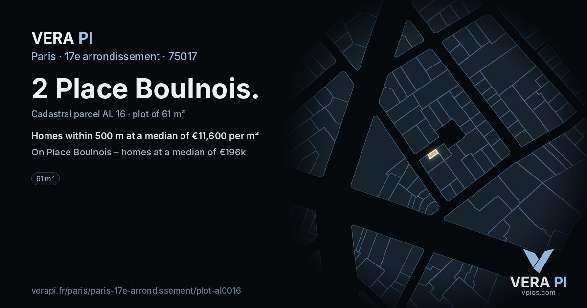 2 Place Boulnois, 17e arrondissement at night – the plot lit, the parcels around coloured by the prices near them