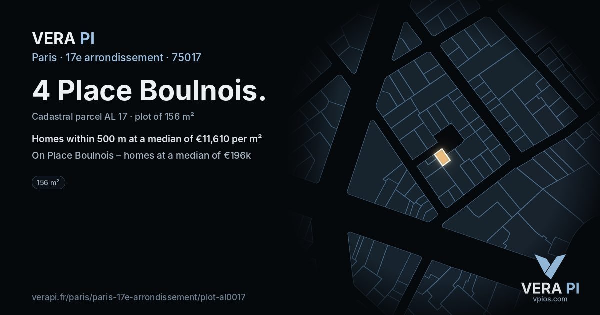 4 Place Boulnois, 17e arrondissement at night – the plot lit, the parcels around coloured by the prices near them