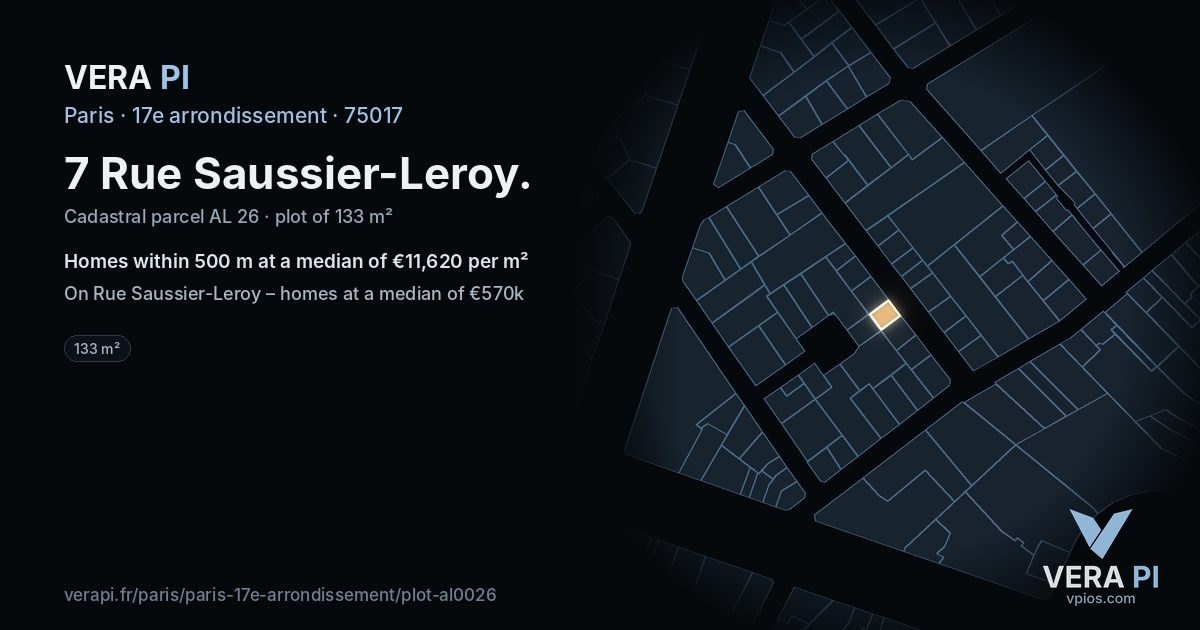 7 Rue Saussier-Leroy, 17e arrondissement at night – the plot lit, the parcels around coloured by the prices near them