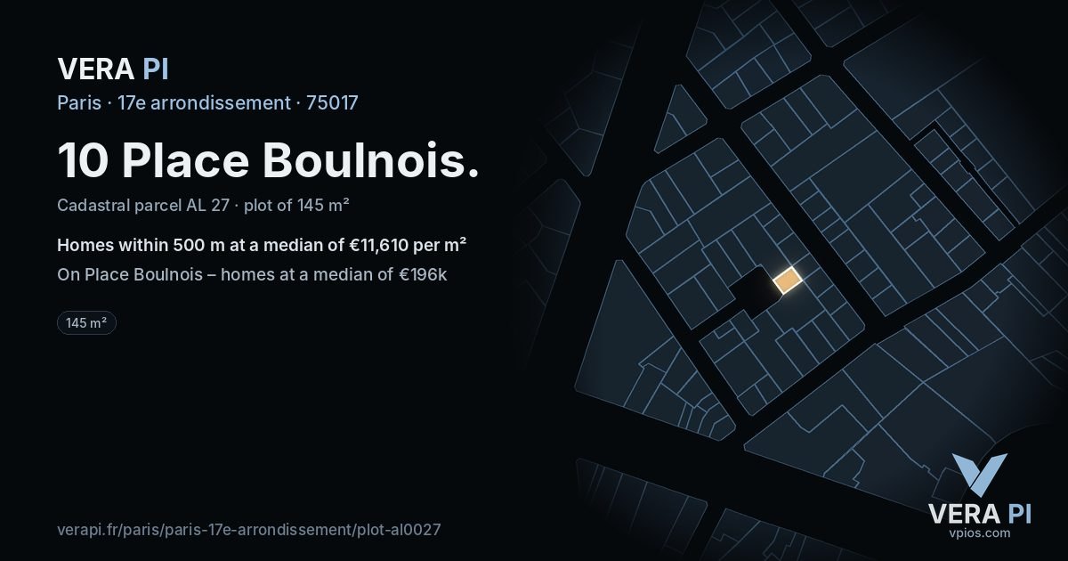 10 Place Boulnois, 17e arrondissement at night – the plot lit, the parcels around coloured by the prices near them