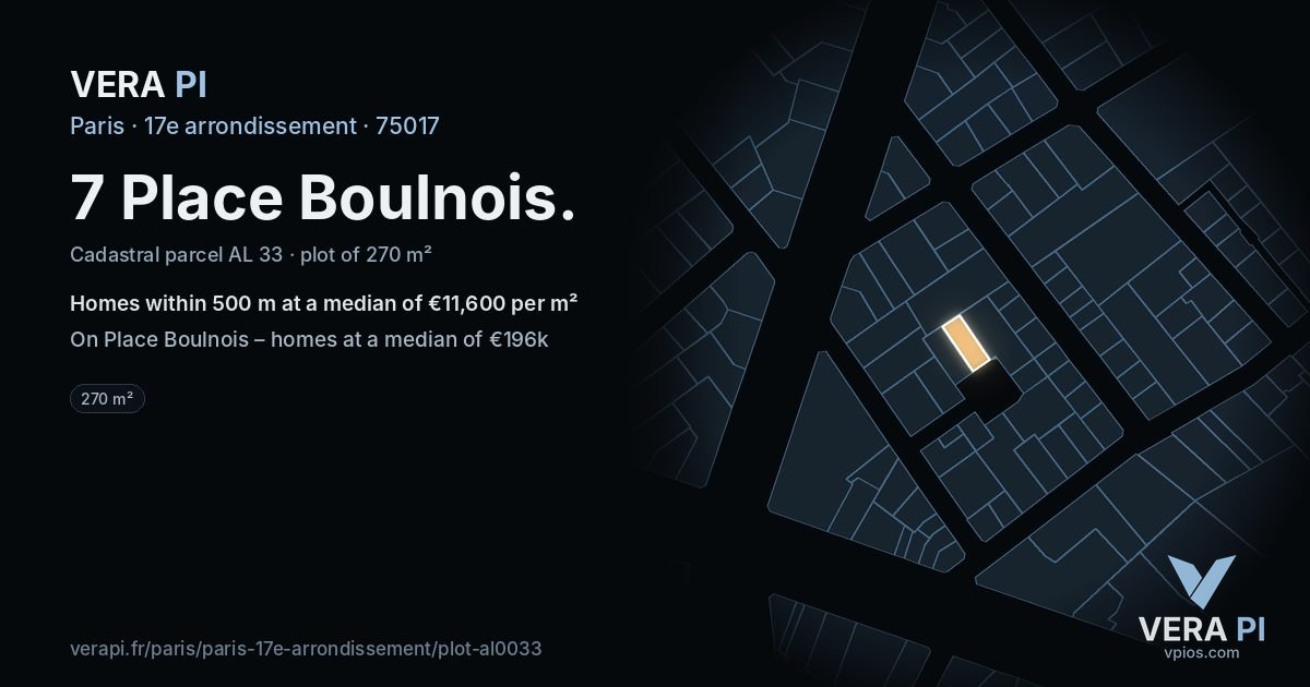 7 Place Boulnois, 17e arrondissement at night – the plot lit, the parcels around coloured by the prices near them