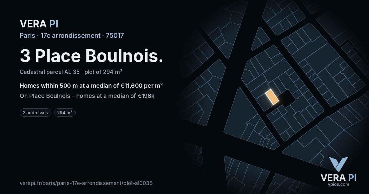 3 Place Boulnois, 17e arrondissement at night – the plot lit, the parcels around coloured by the prices near them