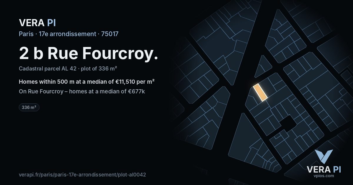 2 b Rue Fourcroy, 17e arrondissement at night – the plot lit, the parcels around coloured by the prices near them