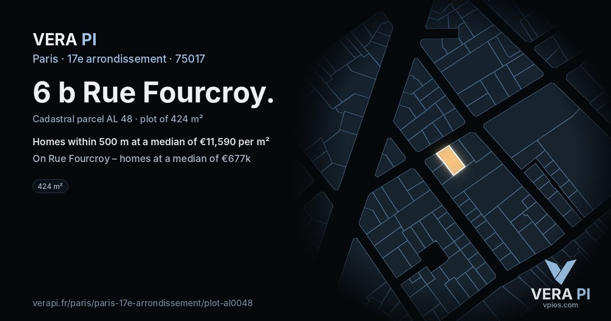 6 b Rue Fourcroy, 17e arrondissement at night – the plot lit, the parcels around coloured by the prices near them