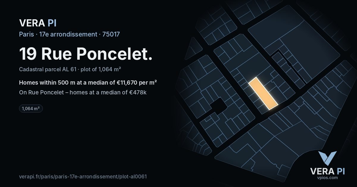 19 Rue Poncelet, 17e arrondissement at night – the plot lit, the parcels around coloured by the prices near them