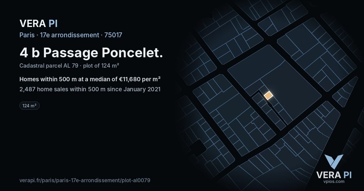 4 b Passage Poncelet, 17e arrondissement at night – the plot lit, the parcels around coloured by the prices near them