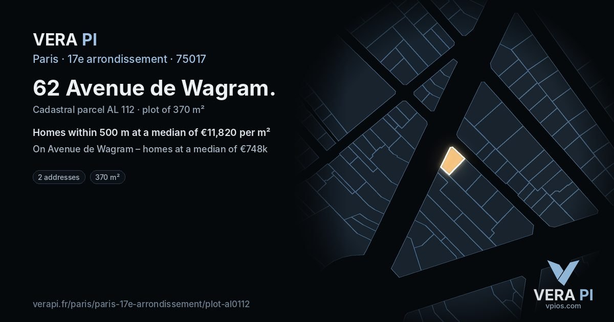 62 Avenue de Wagram, 17e arrondissement at night – the plot lit, the parcels around coloured by the prices near them