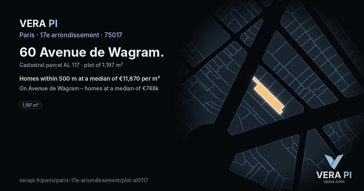 60 Avenue de Wagram, 17e arrondissement at night – the plot lit, the parcels around coloured by the prices near them