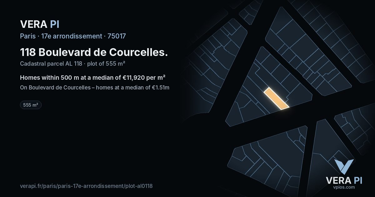 118 Boulevard de Courcelles, 17e arrondissement at night – the plot lit, the parcels around coloured by the prices near them
