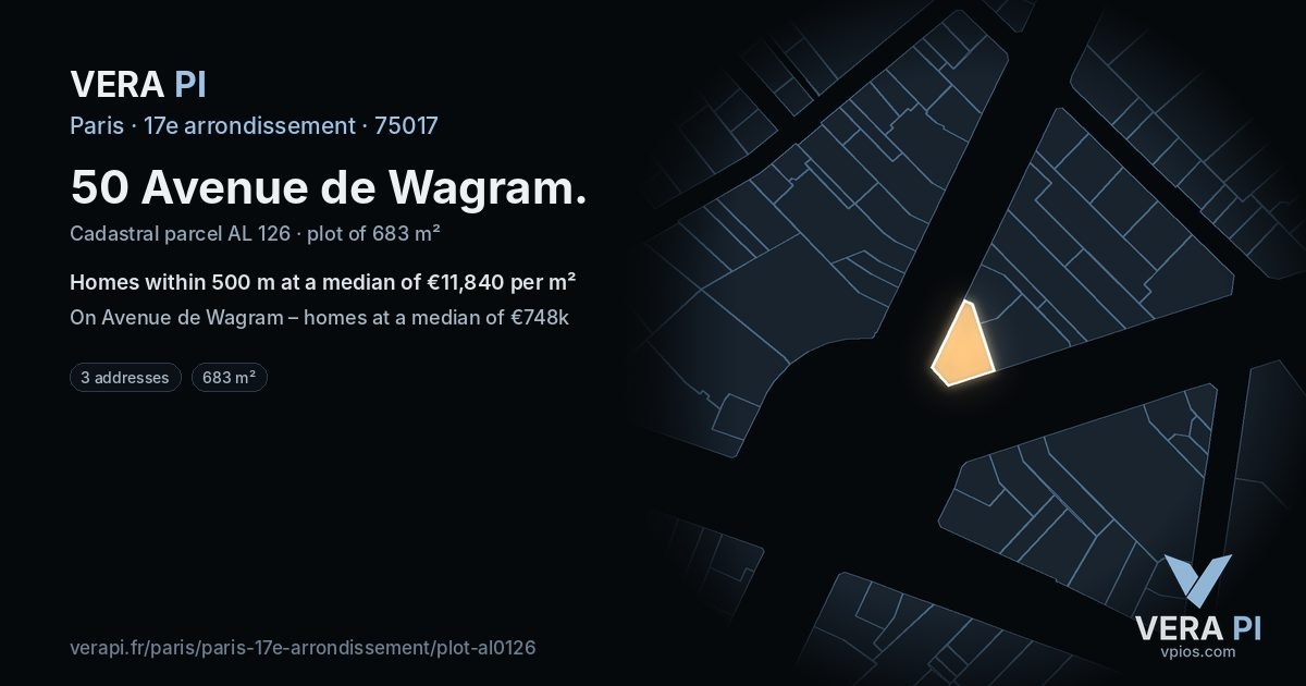 50 Avenue de Wagram, 17e arrondissement at night – the plot lit, the parcels around coloured by the prices near them