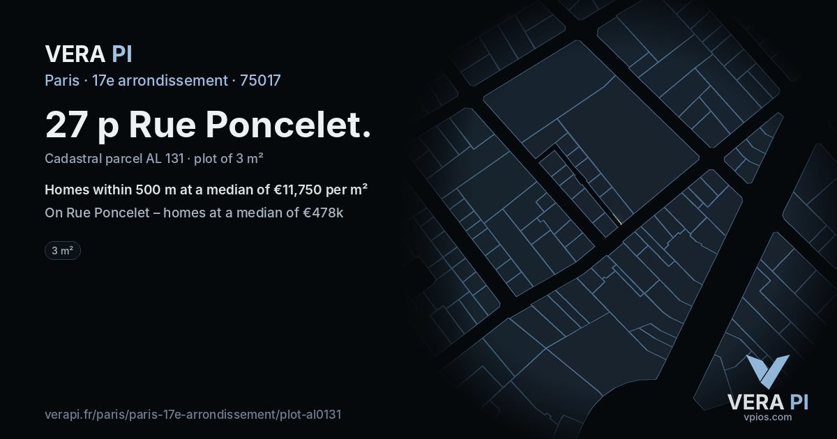 27 p Rue Poncelet, 17e arrondissement at night – the plot lit, the parcels around coloured by the prices near them