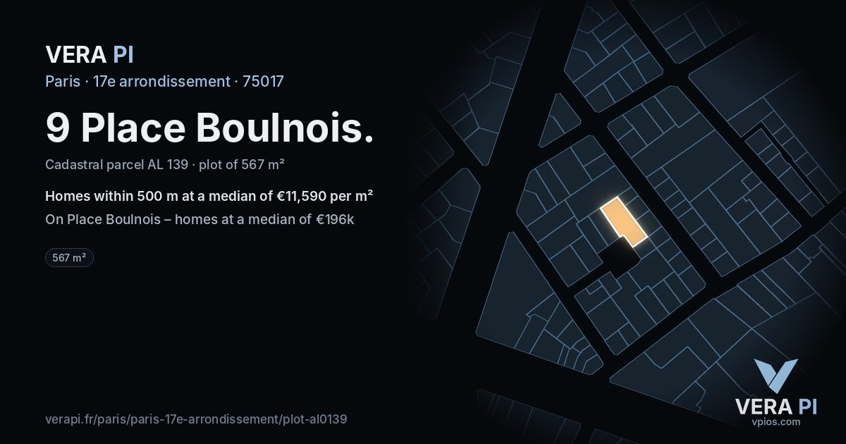 9 Place Boulnois, 17e arrondissement at night – the plot lit, the parcels around coloured by the prices near them