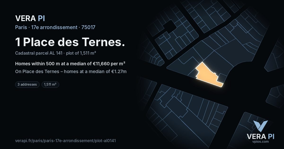 1 Place des Ternes, 17e arrondissement at night – the plot lit, the parcels around coloured by the prices near them