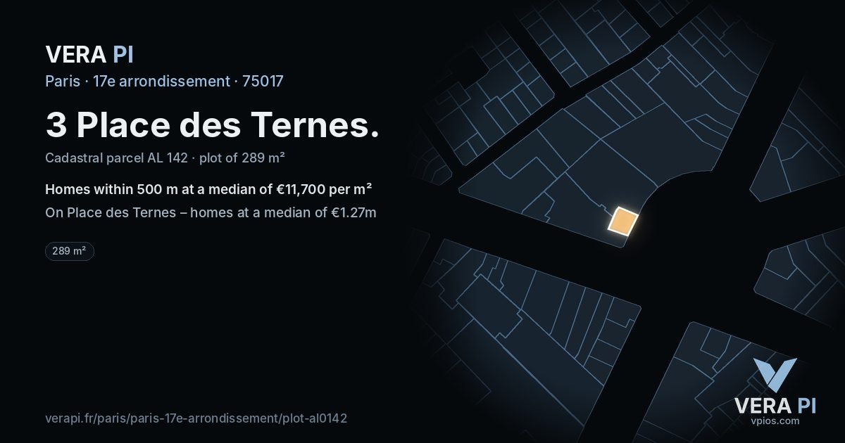 3 Place des Ternes, 17e arrondissement at night – the plot lit, the parcels around coloured by the prices near them