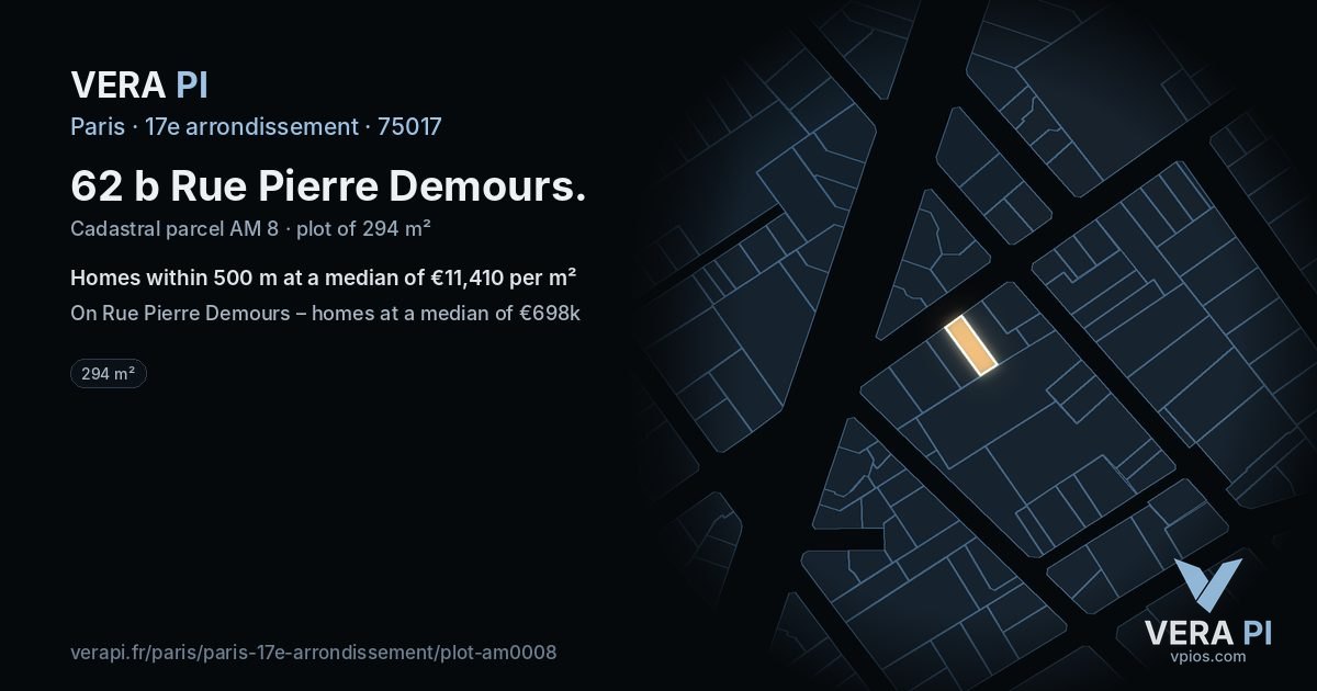 62 b Rue Pierre Demours, 17e arrondissement at night – the plot lit, the parcels around coloured by the prices near them