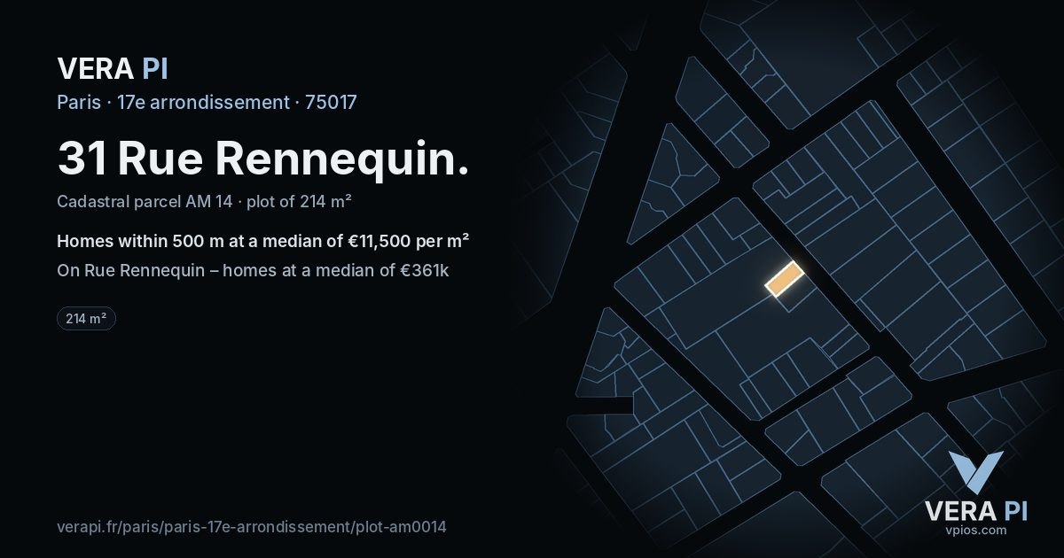 31 Rue Rennequin, 17e arrondissement at night – the plot lit, the parcels around coloured by the prices near them