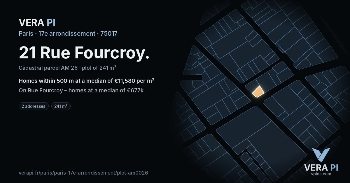 21 Rue Fourcroy, 17e arrondissement at night – the plot lit, the parcels around coloured by the prices near them