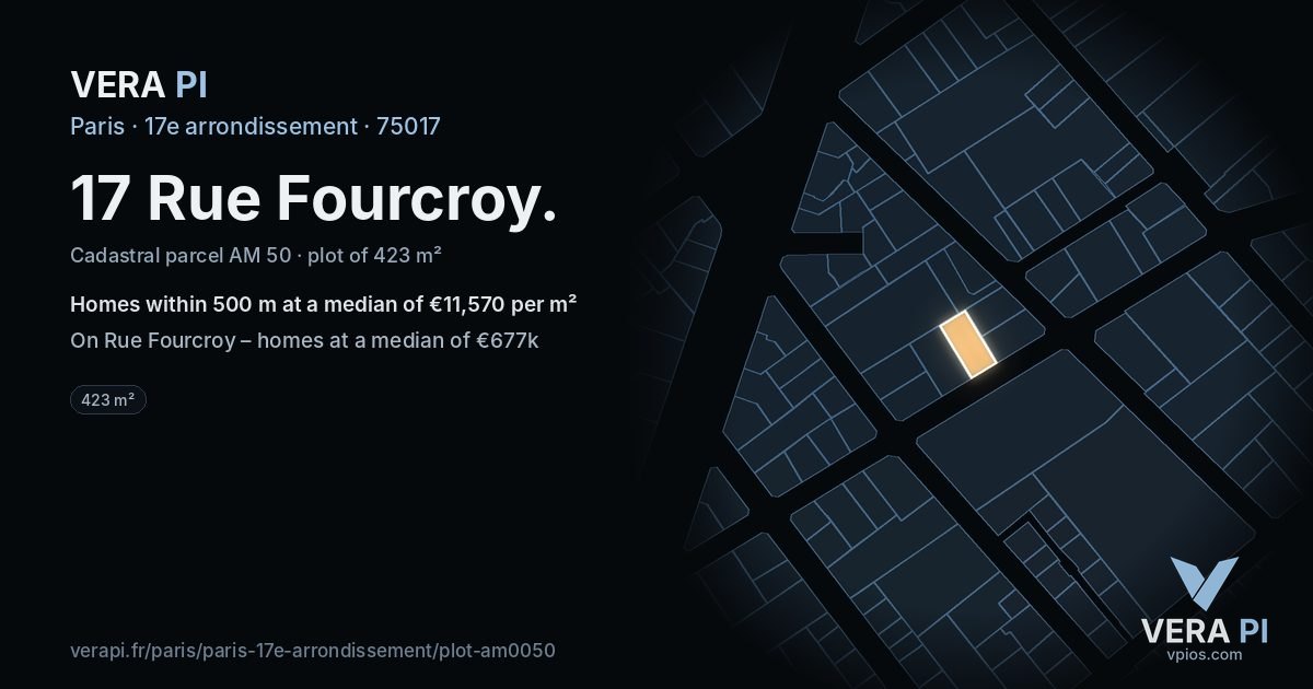 17 Rue Fourcroy, 17e arrondissement at night – the plot lit, the parcels around coloured by the prices near them