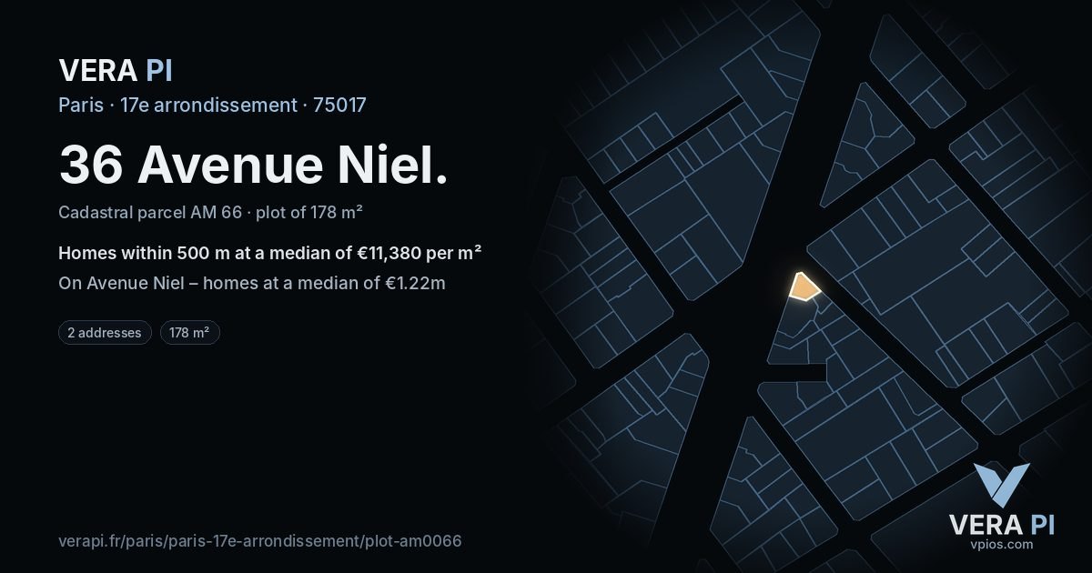 36 Avenue Niel, 17e arrondissement at night – the plot lit, the parcels around coloured by the prices near them