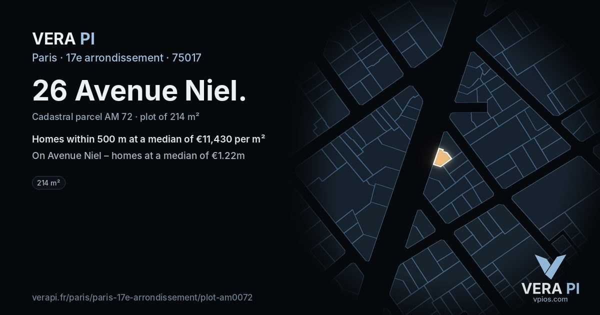 26 Avenue Niel, 17e arrondissement at night – the plot lit, the parcels around coloured by the prices near them