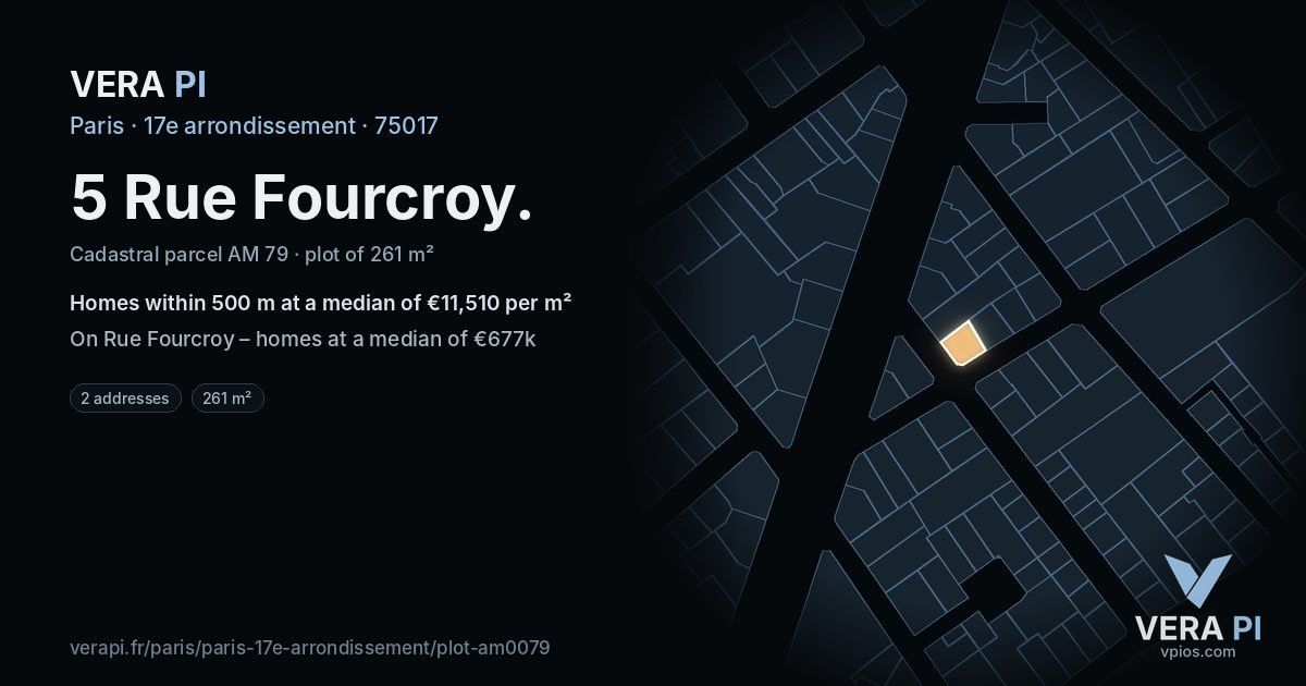5 Rue Fourcroy, 17e arrondissement at night – the plot lit, the parcels around coloured by the prices near them