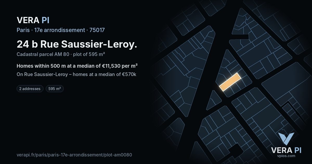 24 b Rue Saussier-Leroy, 17e arrondissement at night – the plot lit, the parcels around coloured by the prices near them