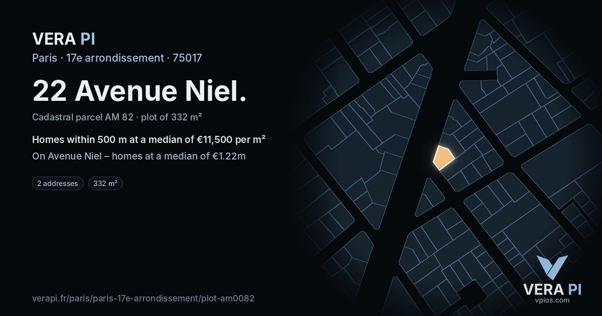 22 Avenue Niel, 17e arrondissement at night – the plot lit, the parcels around coloured by the prices near them