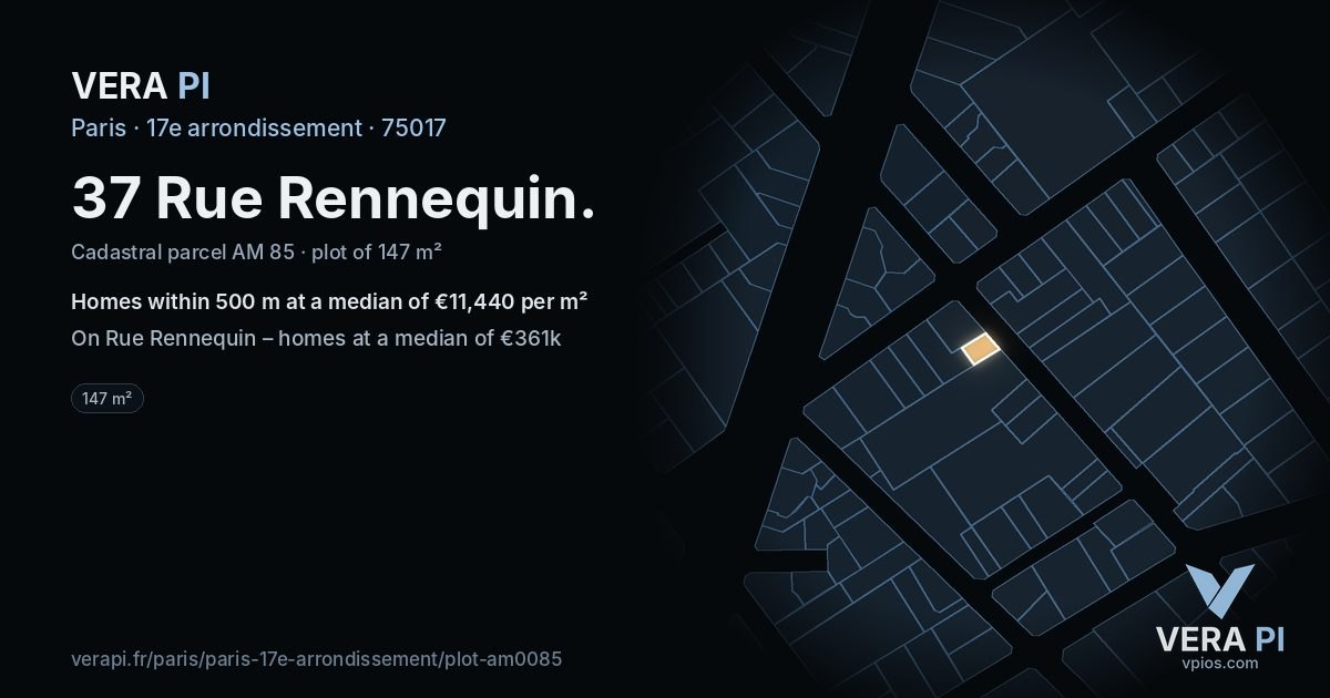 37 Rue Rennequin, 17e arrondissement at night – the plot lit, the parcels around coloured by the prices near them
