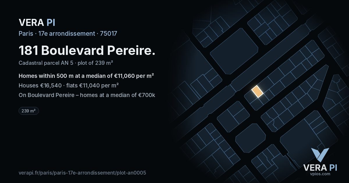 181 Boulevard Pereire, 17e arrondissement at night – the plot lit, the parcels around coloured by the prices near them