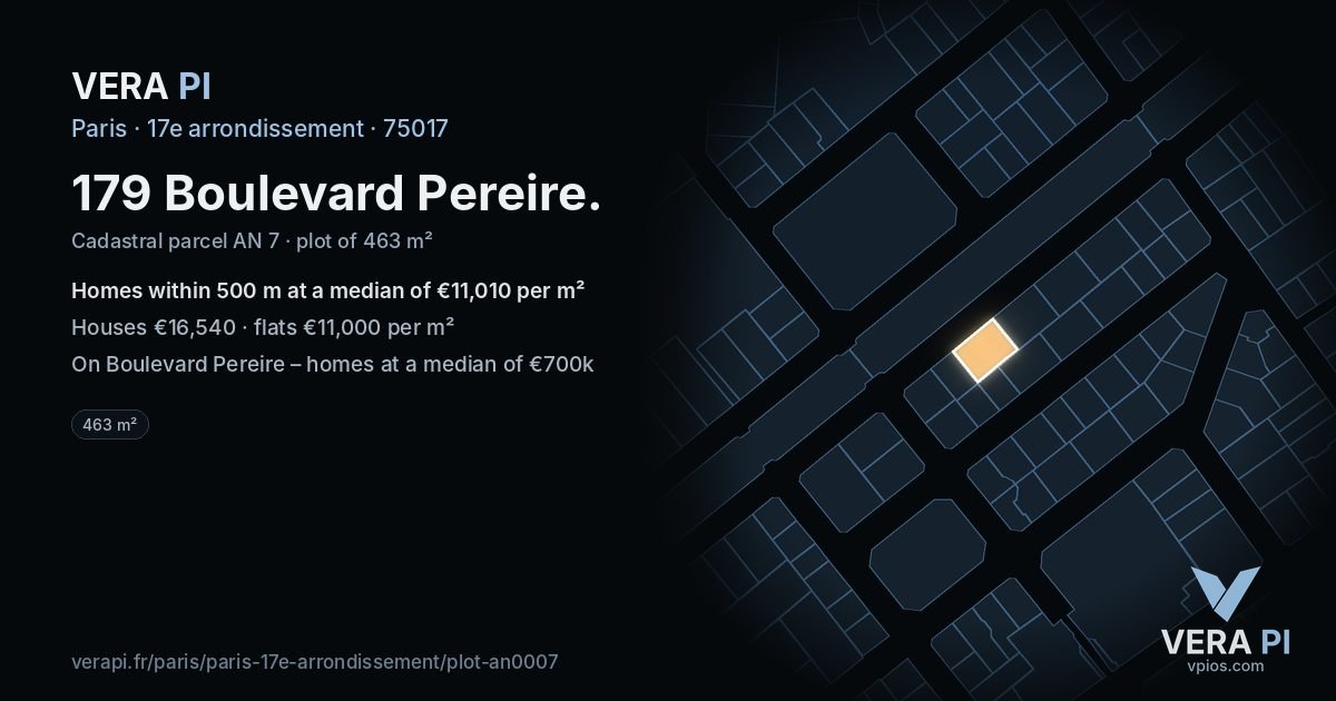179 Boulevard Pereire, 17e arrondissement at night – the plot lit, the parcels around coloured by the prices near them