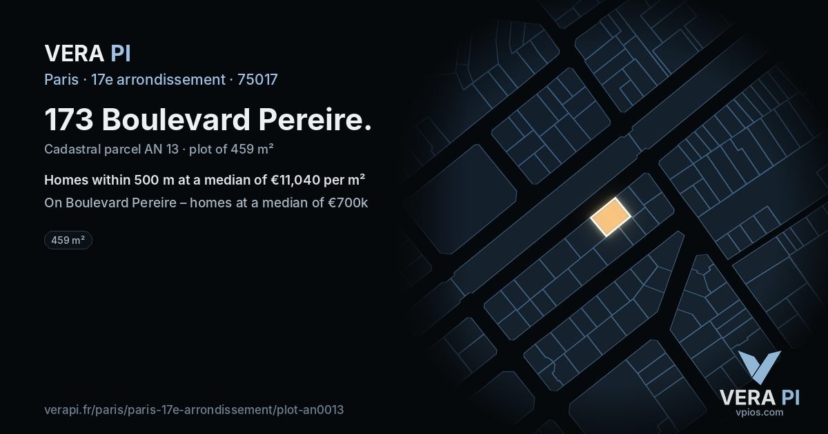173 Boulevard Pereire, 17e arrondissement at night – the plot lit, the parcels around coloured by the prices near them