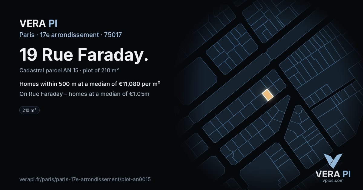 19 Rue Faraday, 17e arrondissement at night – the plot lit, the parcels around coloured by the prices near them