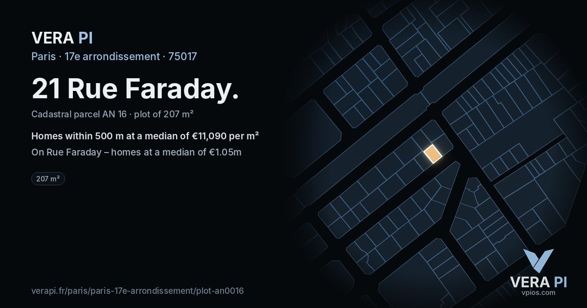 21 Rue Faraday, 17e arrondissement at night – the plot lit, the parcels around coloured by the prices near them