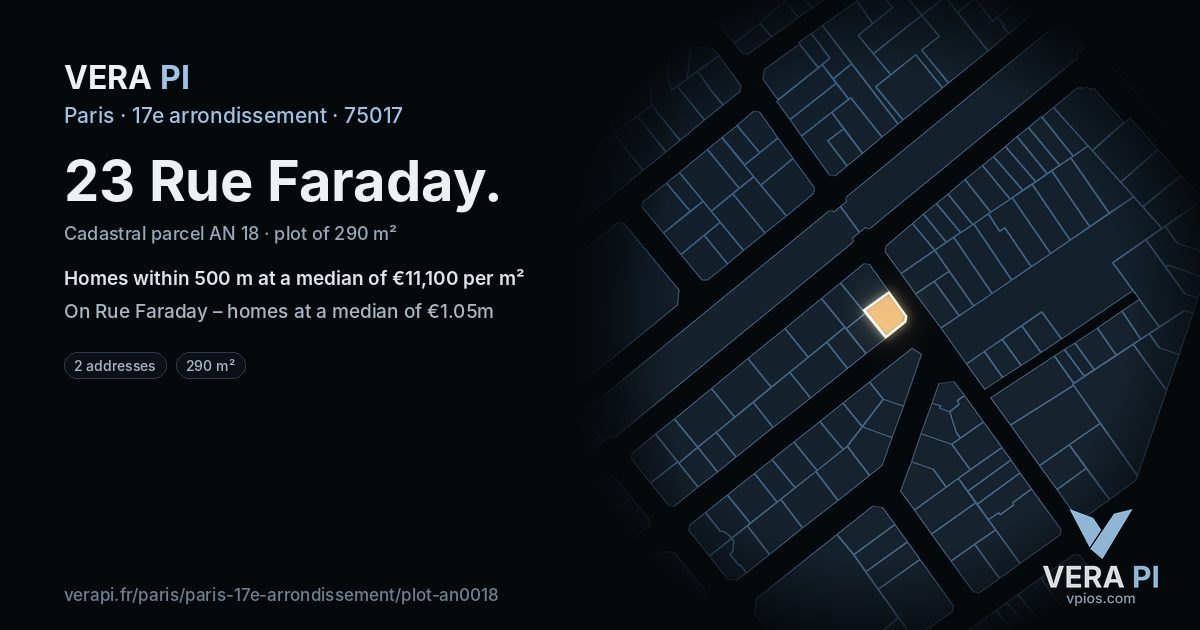 23 Rue Faraday, 17e arrondissement at night – the plot lit, the parcels around coloured by the prices near them