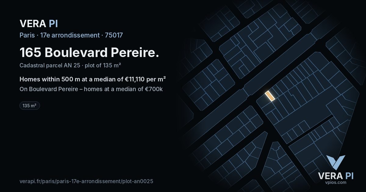 165 Boulevard Pereire, 17e arrondissement at night – the plot lit, the parcels around coloured by the prices near them