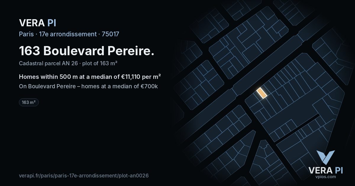 163 Boulevard Pereire, 17e arrondissement at night – the plot lit, the parcels around coloured by the prices near them