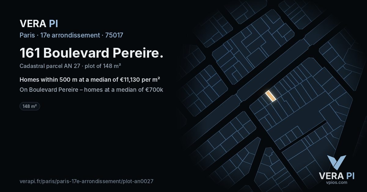 161 Boulevard Pereire, 17e arrondissement at night – the plot lit, the parcels around coloured by the prices near them