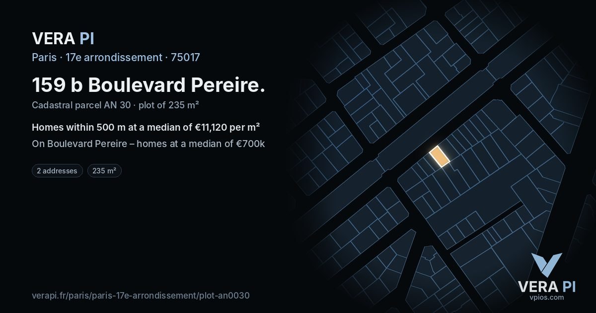 159 b Boulevard Pereire, 17e arrondissement at night – the plot lit, the parcels around coloured by the prices near them