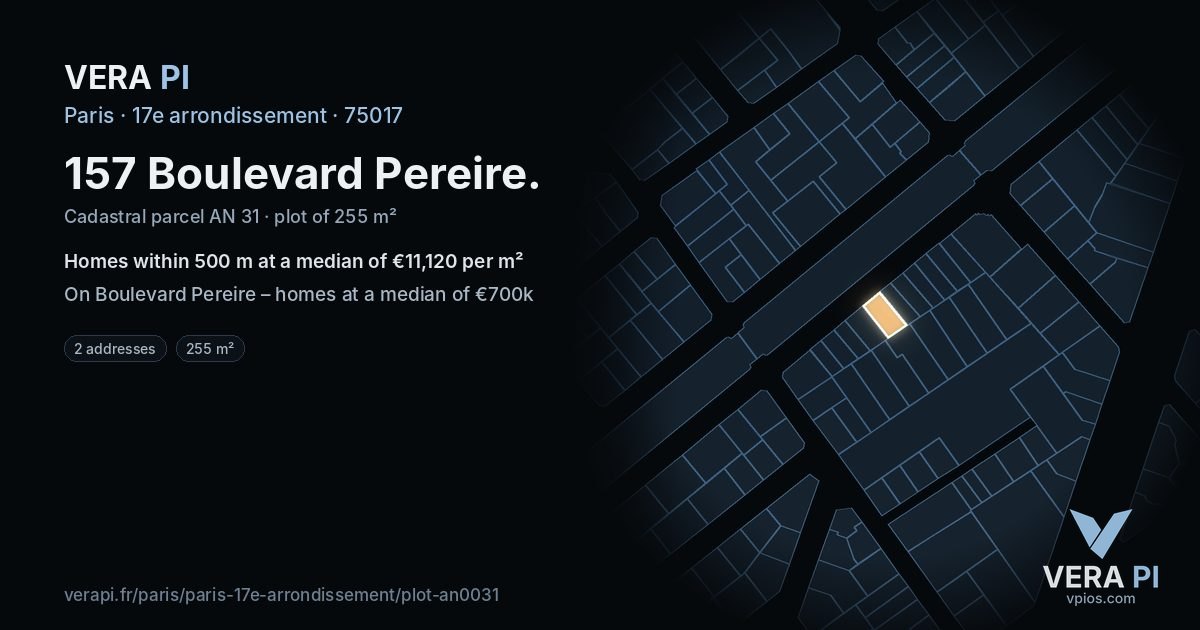 157 Boulevard Pereire, 17e arrondissement at night – the plot lit, the parcels around coloured by the prices near them