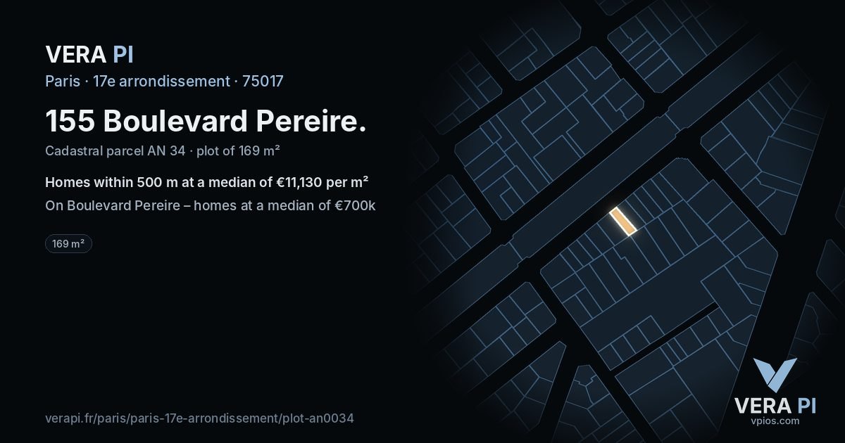 155 Boulevard Pereire, 17e arrondissement at night – the plot lit, the parcels around coloured by the prices near them