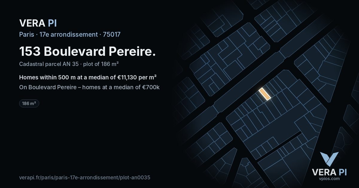 153 Boulevard Pereire, 17e arrondissement at night – the plot lit, the parcels around coloured by the prices near them